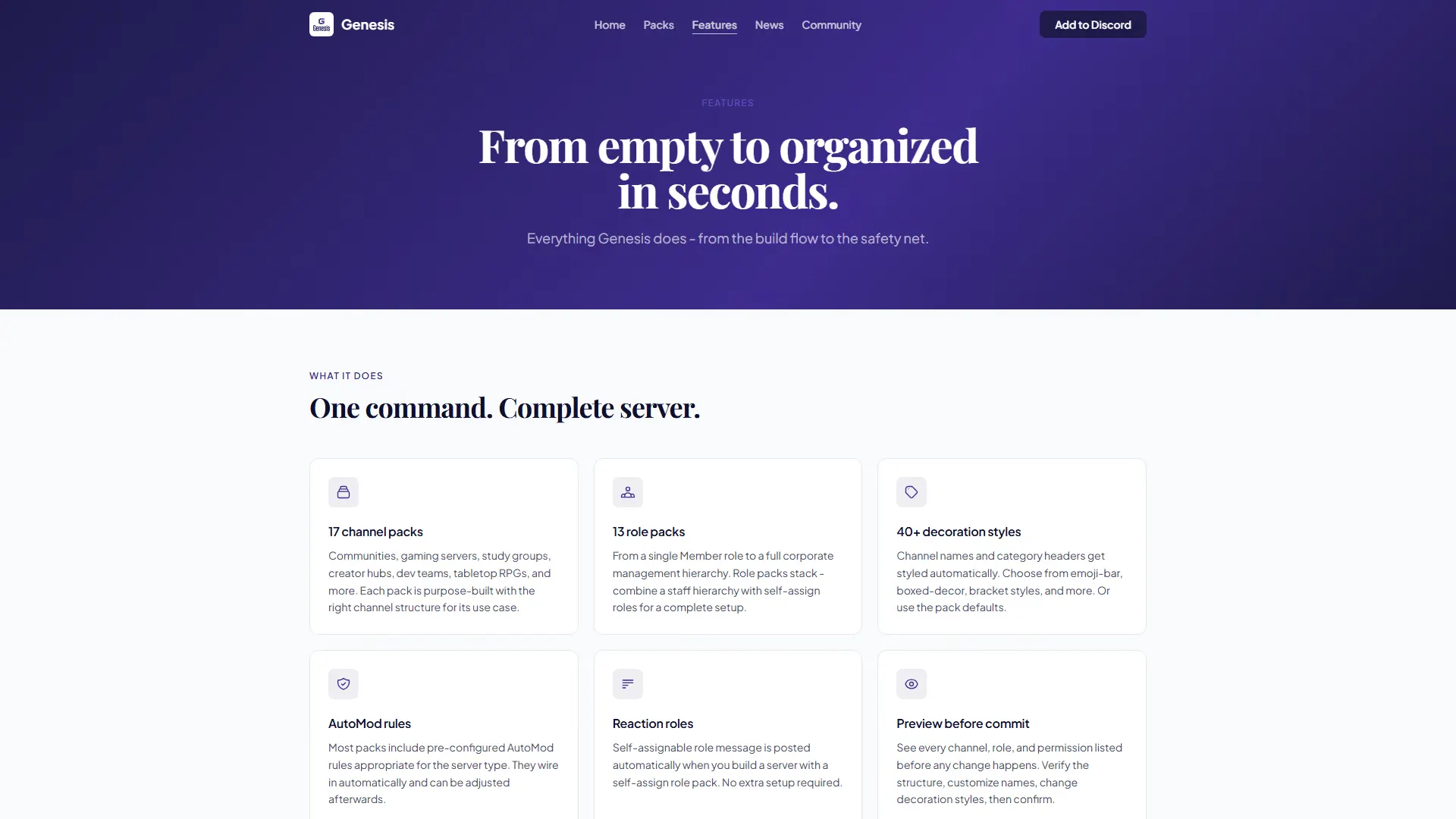 Genesis features page.