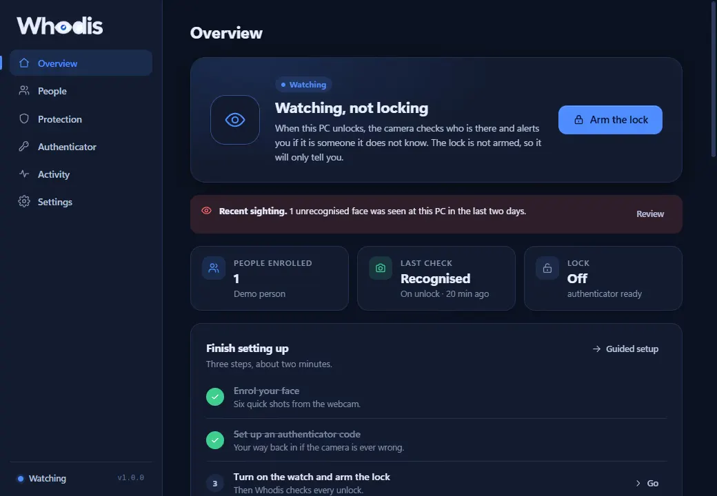 The overview in dark mode.